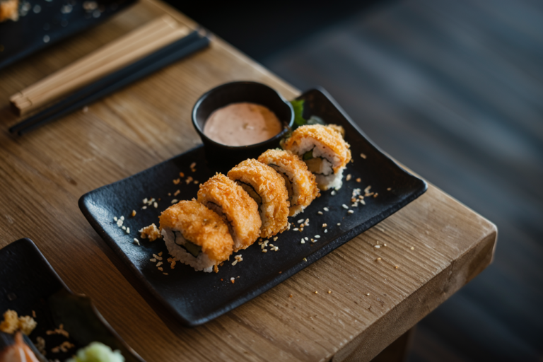 a-photo-of-a-crispy-breaded-sushi-on-a-black-plate-E3bcX9VVTySBtiQHcypLfg-ERSgEEVoRJesOKVOmeGnIg